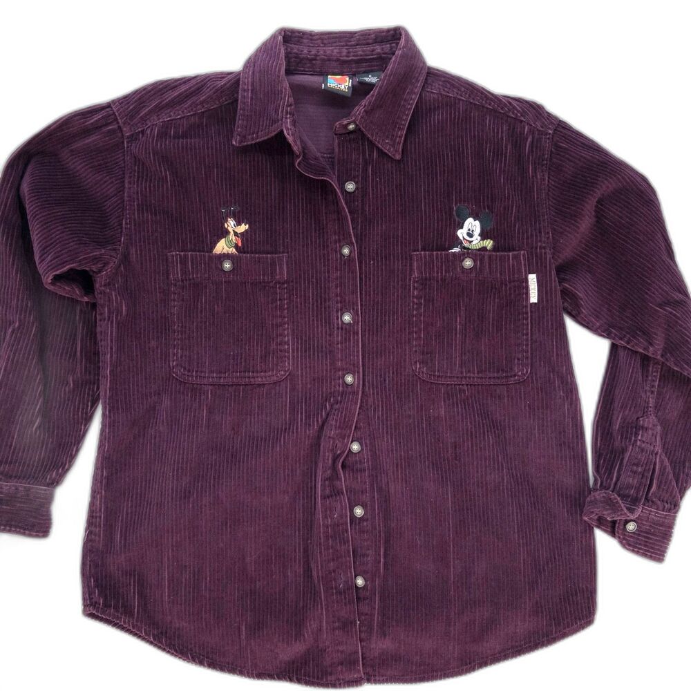 Vintage Mickey Mouse Unlimited Corduroy Shirt Purple Embroidered Womens Small